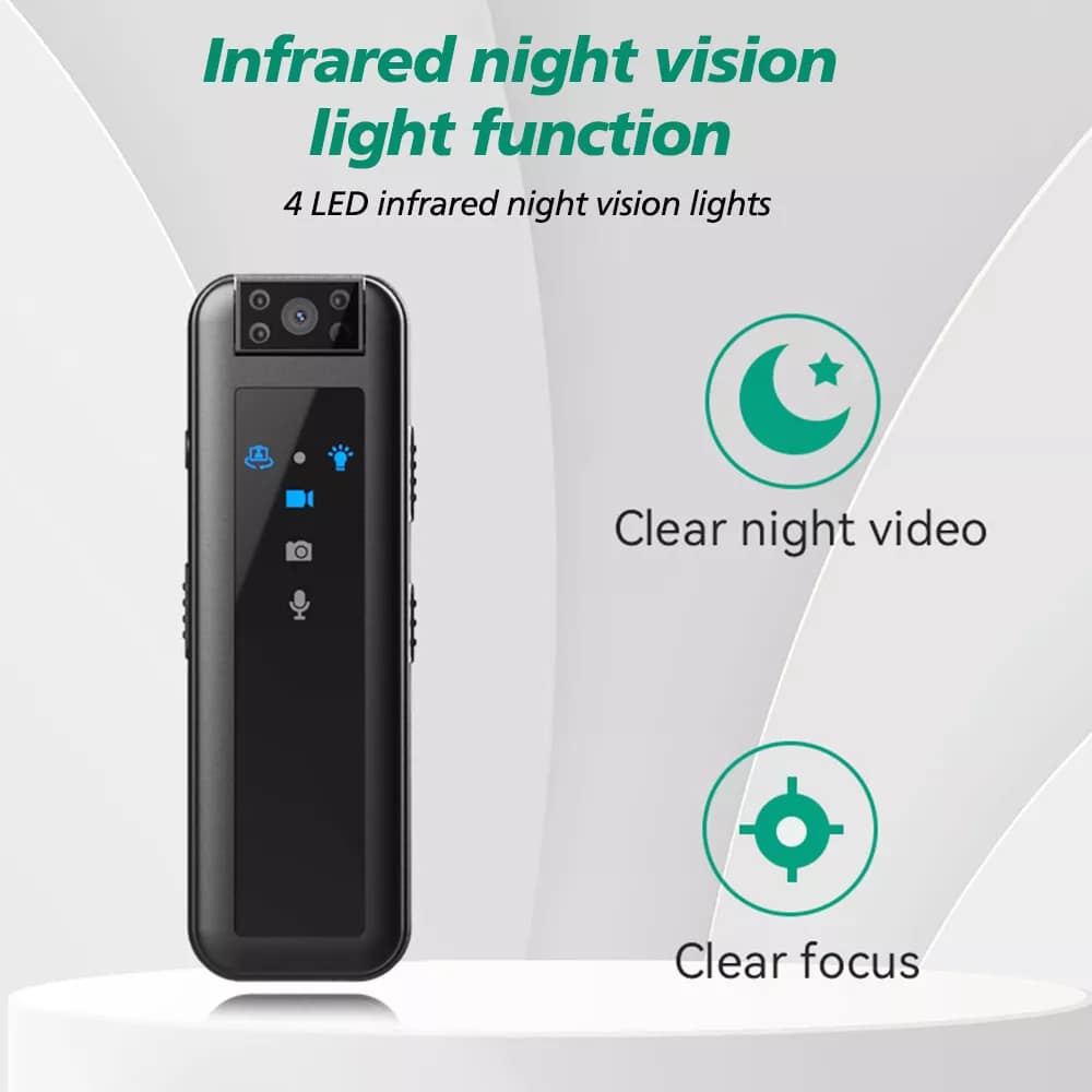 Portable Police Body Camera 1080P Pocket Video Audio Recorder Night Vision Cam Mini Body Camera with HD 1080P video recording, 180° rotating lens, and night vision lights.