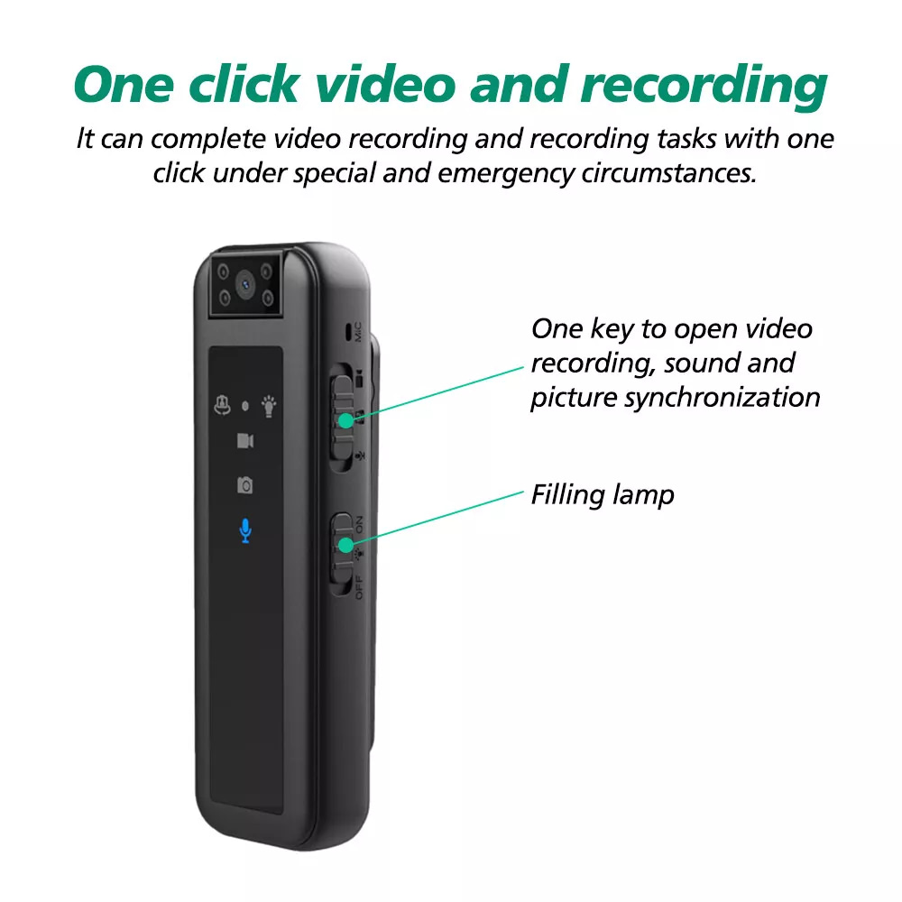 Portable Police Body Camera 1080P Pocket Video Audio Recorder Night Vision Cam Mini Body Camera with HD 1080P video recording, 180° rotating lens, and night vision lights.