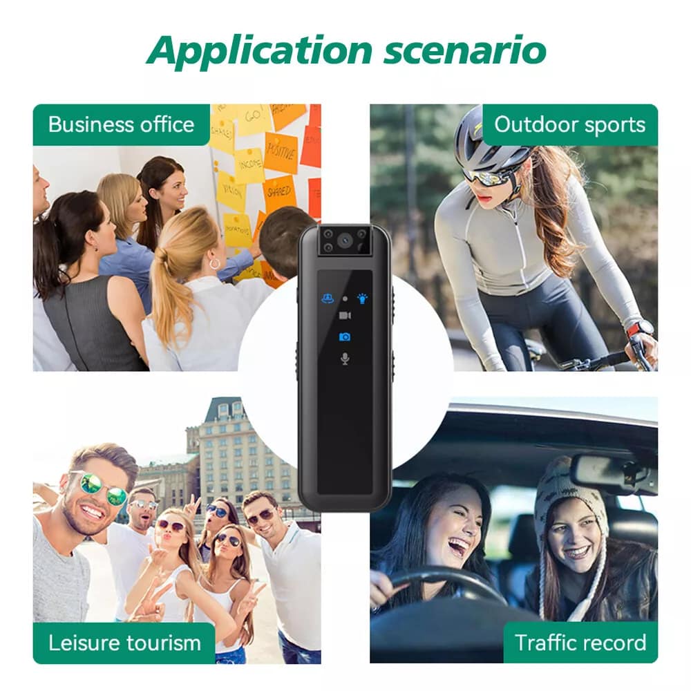Portable Police Body Camera 1080P Pocket Video Audio Recorder Night Vision Cam Mini Body Camera with HD 1080P video recording, 180° rotating lens, and night vision lights.