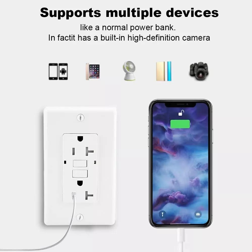 Receptacle Wi-Fi Security Mini Camera with Night Vision 1080P HD