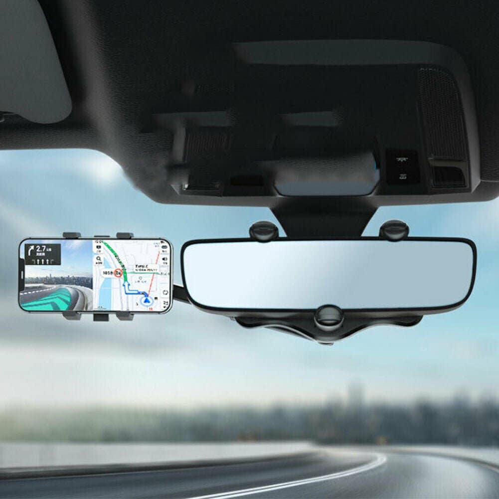 360° Rotating Rearview Mirror Phone Mount Universal Car Rearview Mirror Hands Free Phone Holder - SNAPPYFINDS.COM ™