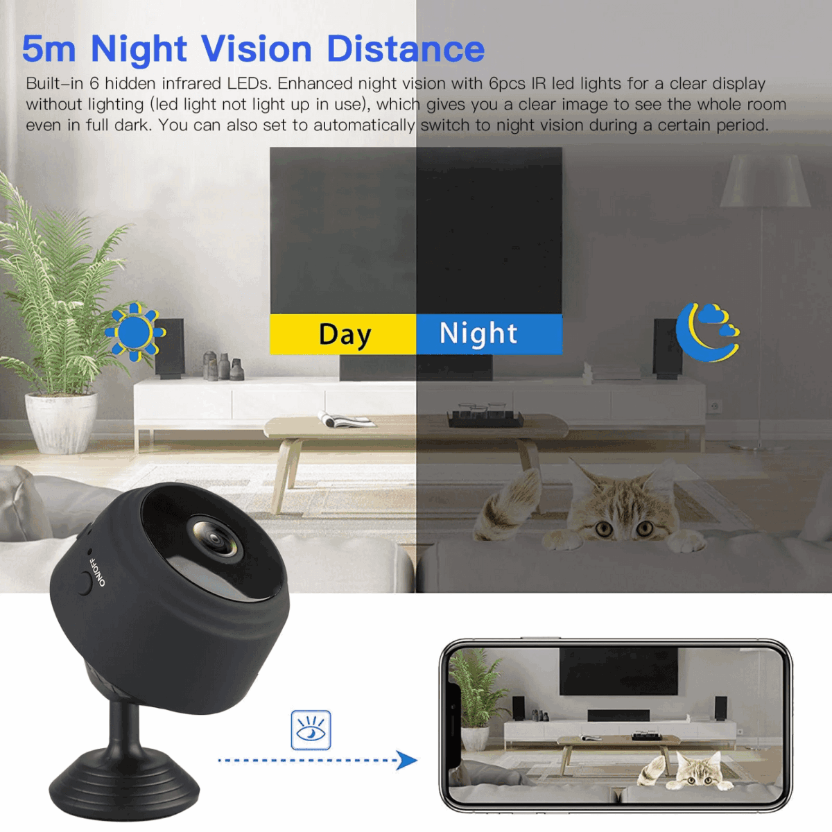 Mini Wireless Security Camera with Night Vision Compact Wireless Mini WiFi Nanny Cam with Audio