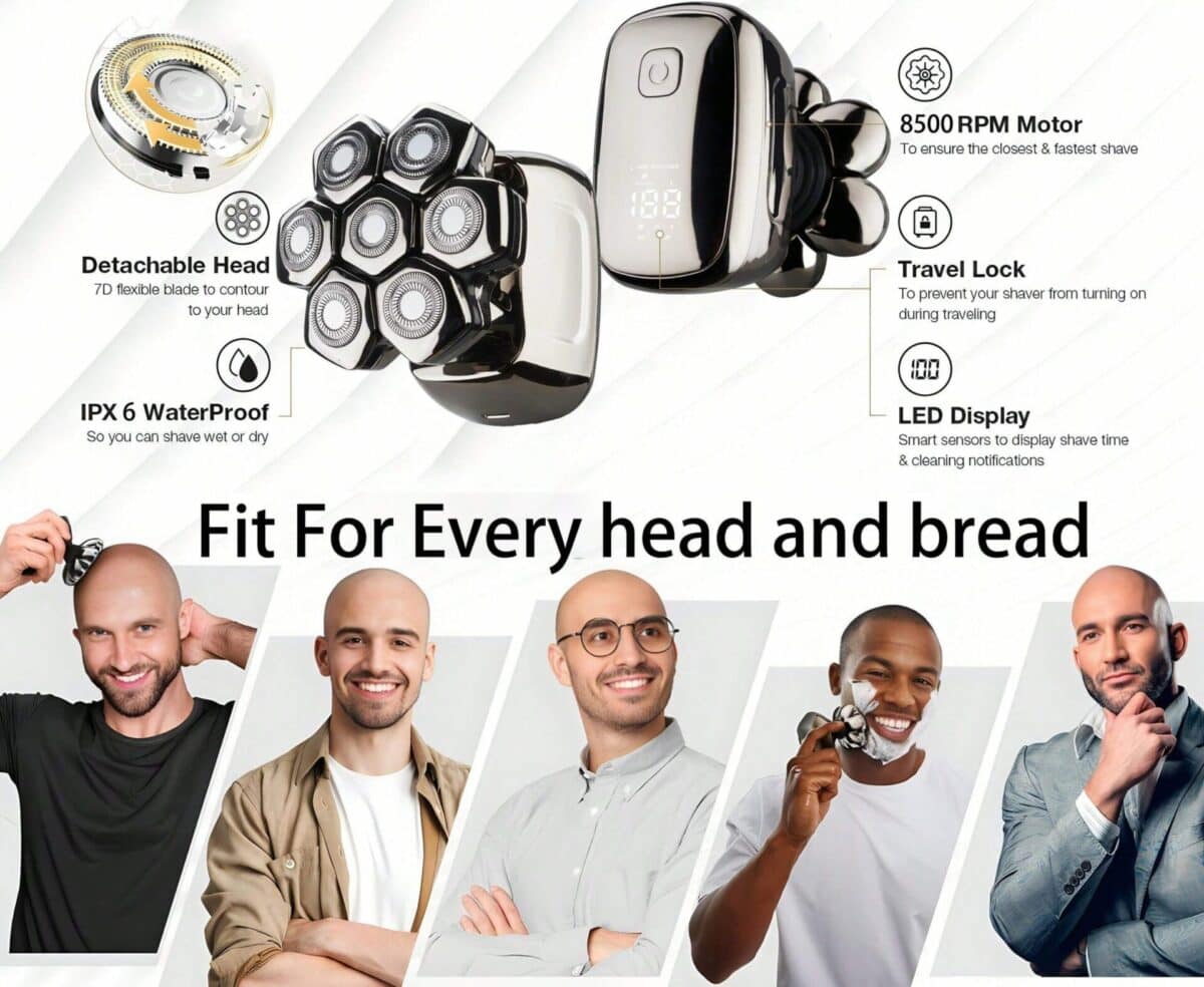 Multifunctional 5 in 1 Electric Head Shaver