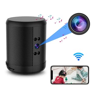 4K HD Bluetooth speaker with hidden WiFi camera for home security, featuring two-way intercom and night vision.