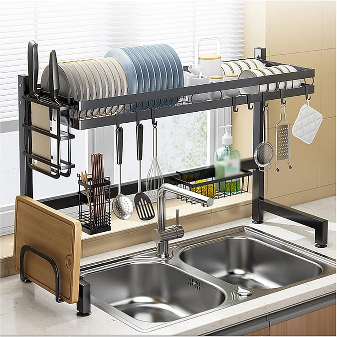Kitchen Dish Drain Rack Over-the-sink dish drying rack with customizable components.