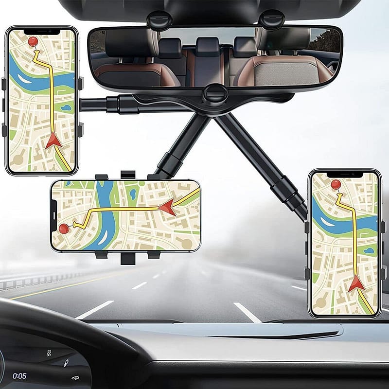 360° Rotating Rearview Mirror Phone Mount Universal Car Rearview Mirror Hands Free Phone Holder - SNAPPYFINDS.COM ™