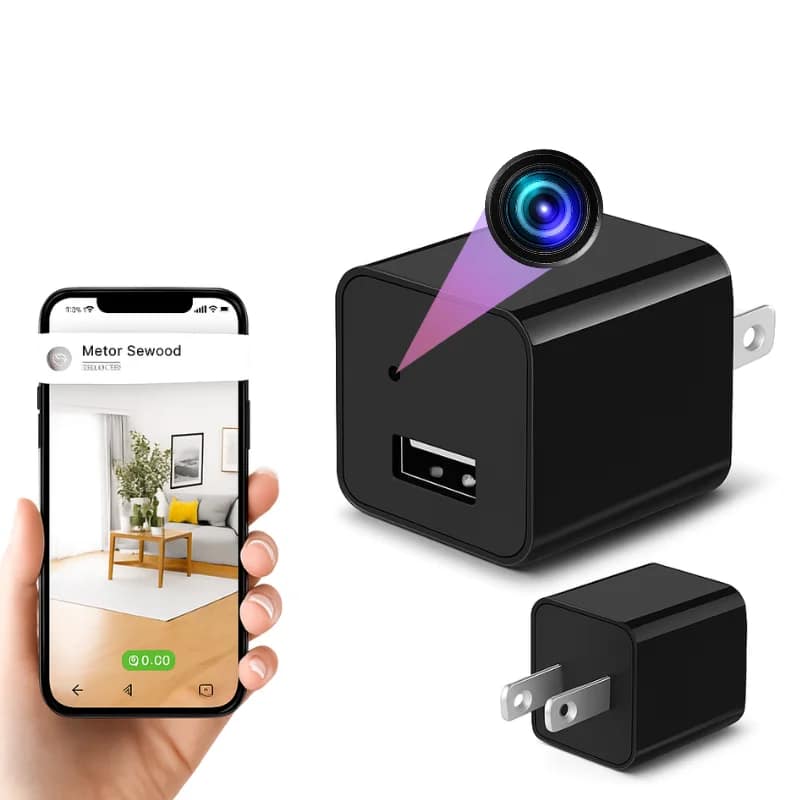 Wall Outlet Hidden Camera with 1080P HD, Night Vision & Wi-Fi Motion Detection Mini USB Charger Security Camera with Audio - Black