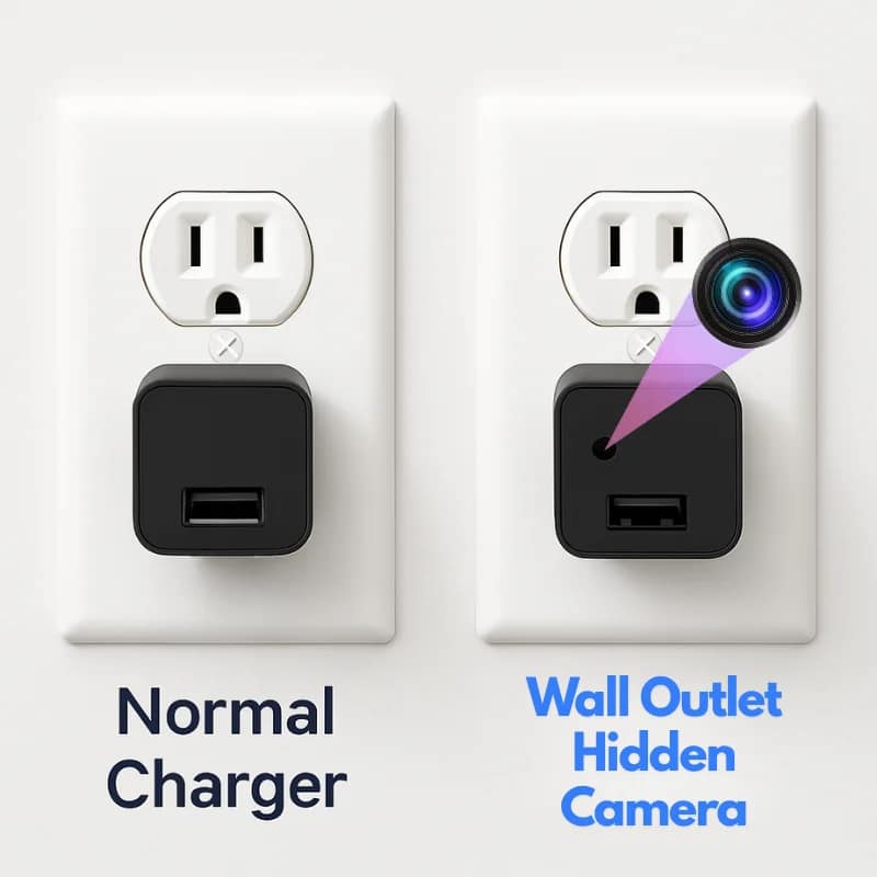 Wall Outlet Hidden Camera with 1080P HD, Night Vision & Wi-Fi Motion Detection Discreet mini security camera inside a functional USB wall charger