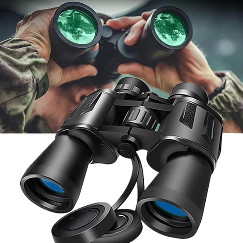 High-power military binoculars with 20x magnification and 50mm objective lenses.