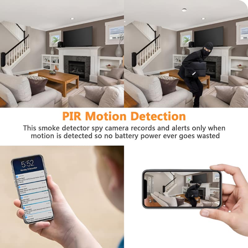 Mini Camera WiFi Smoke Detector with Night Vision and Motion Detection Mini Camera WiFi Smoke Detector for discreet home security with HD 1080P video, night vision, and motion detection