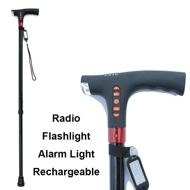 Multifunctional Foldable LED Flashlight Walking Cane a close-up of a walking stick