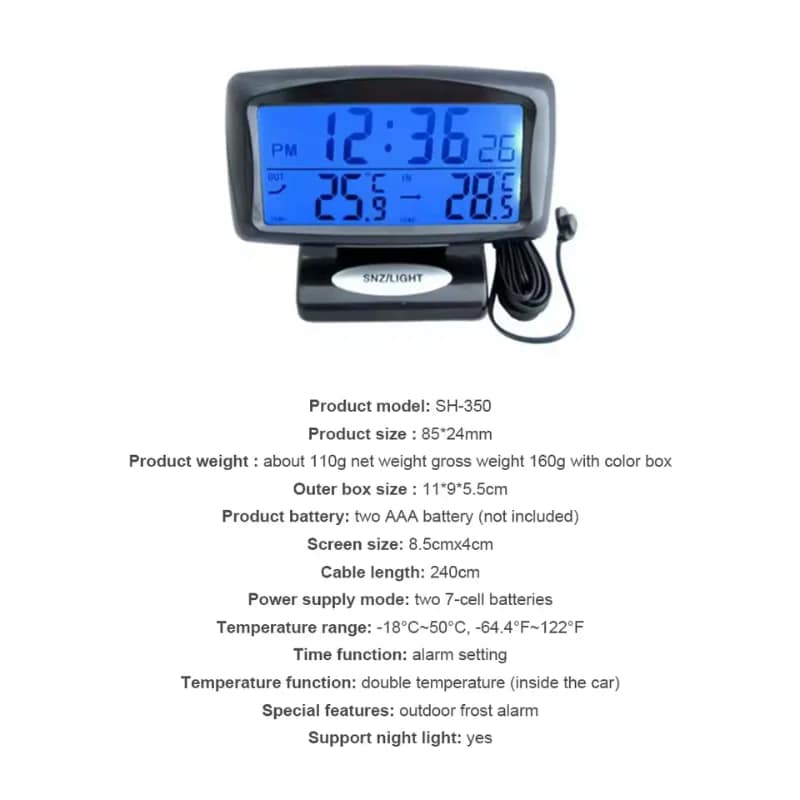 Car Clocks Dashboard Thermometer