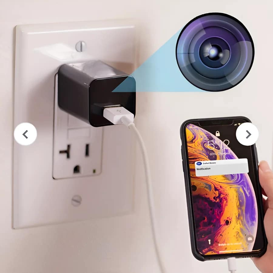 Wireless Mini Camera Plug Charger with Audio 1080P Full HD Mini Camera Wall Charger providing discreet surveillance with motion detection and DVR recording