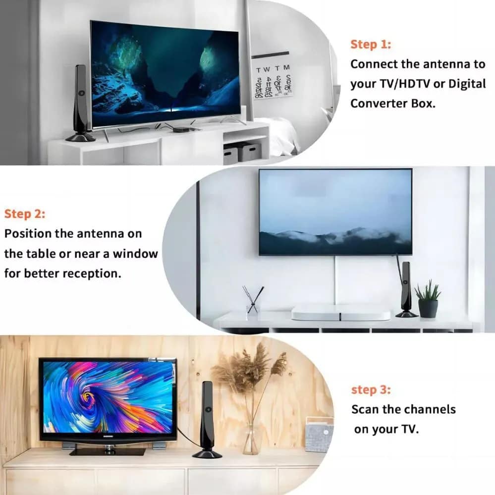 1080P Ultra HD 4K Digital Indoor Antenna 1500 Miles 5600 Miles Digital Aerial TV Antenna with 4K Ultra HD, 37dBi gain, indoor setup