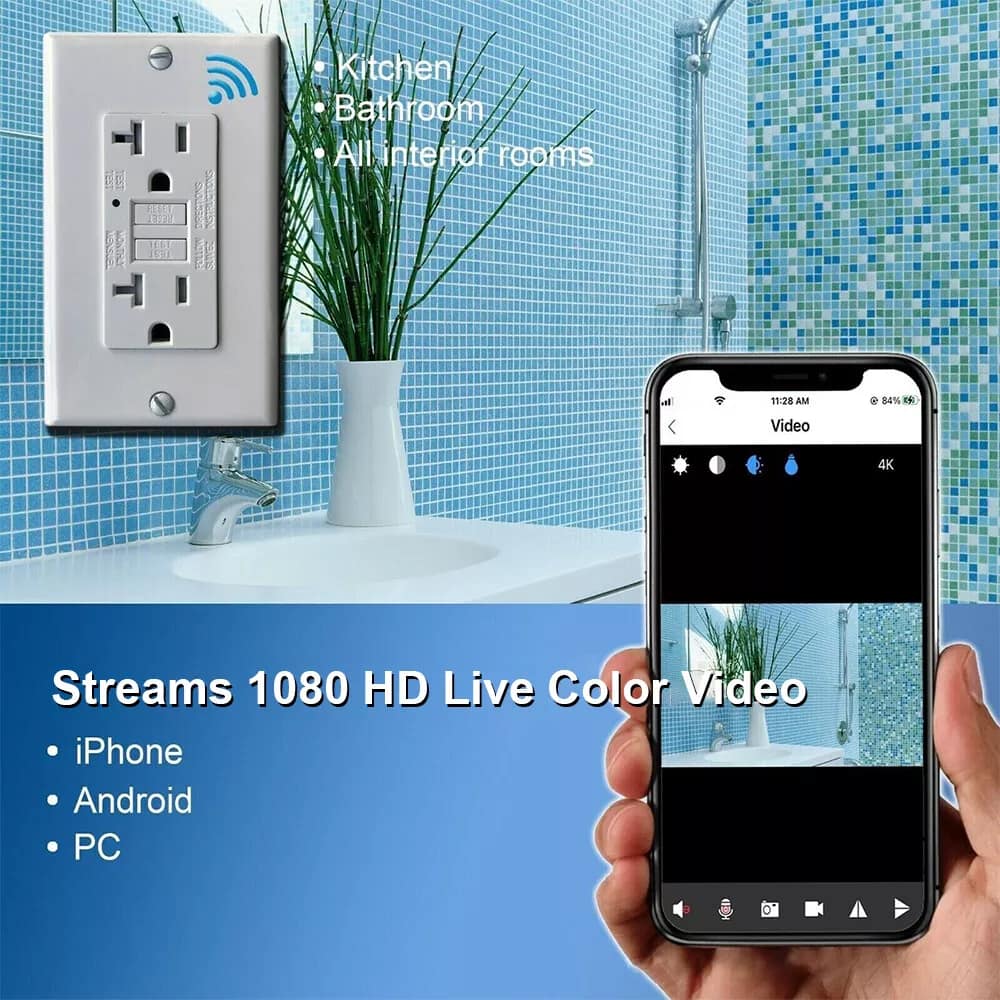 Receptacle Wi-Fi Security Mini Camera with Night Vision 1080P HD