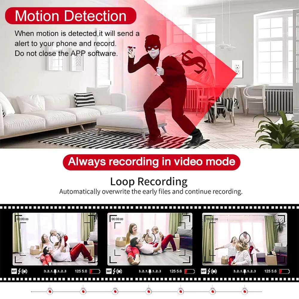 Receptacle Wi-Fi Security Mini Camera with Night Vision 1080P HD